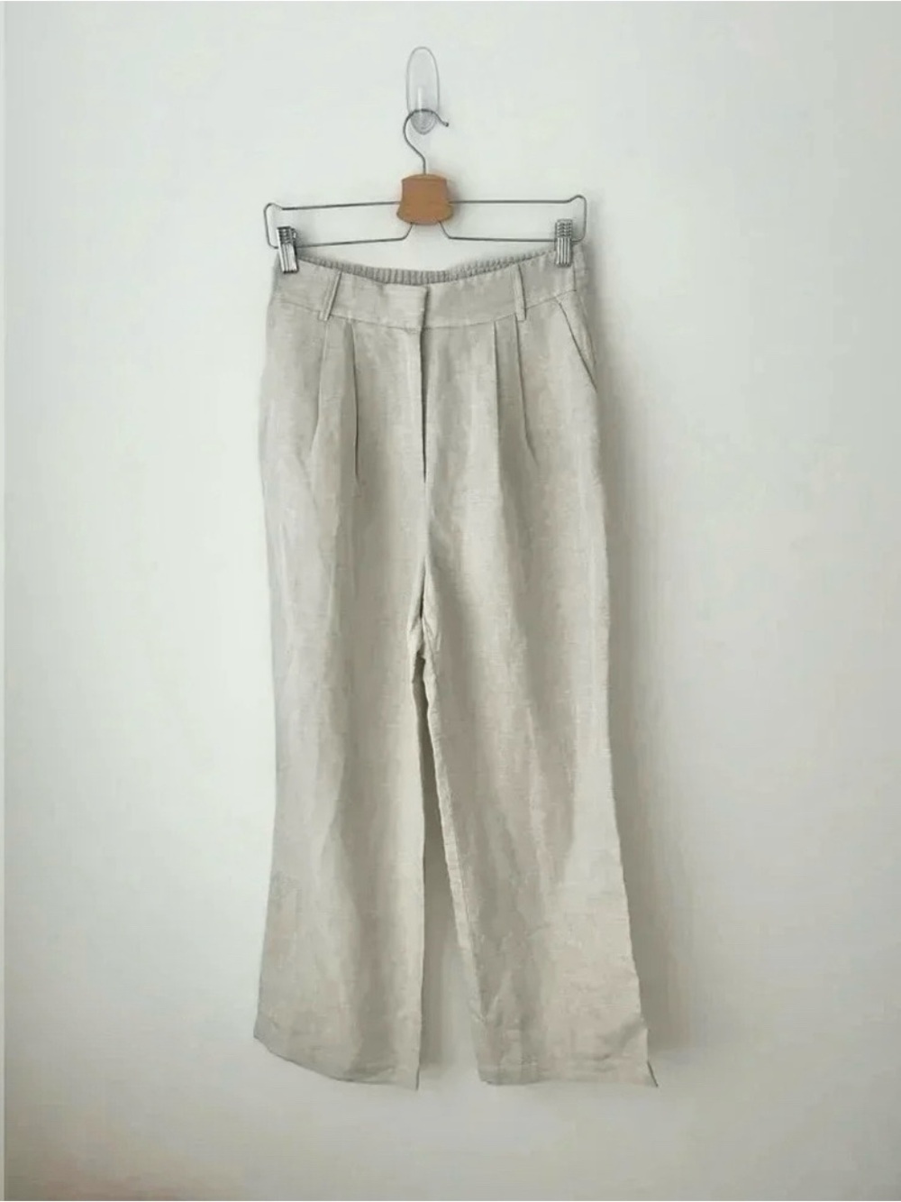 H&M Linen Blend Wide Leg Pants High Waist Beige Summer Trousers Size 6